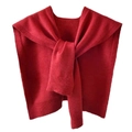 Solid red core spun yarn knitted shawl wrap with a decorative knotted tie design - Burgundy