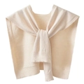 Beige knitted core-spun yarn shawl for layering with soft ribbed edges and tied front - Apricot