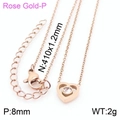 Rose gold stainless steel necklace with heart pendant and round zircon crystal - Necklace (KN233771-K) / Rose Gold
