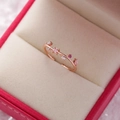 Rose gold adjustable ring with pink floral zircons on a soft pink jewelry gift box - 16#14123B (Rose Gold Pink White Zircon Vine)
