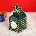 Caja de regalo de Navidad verde oscuro con patrón de ondas doradas y etiqueta - Onda Verde-Hoja de Acebo / Verde