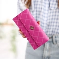 Elegant rose red long wallet with quilted pattern and gold crown clasp for women - Rose Red