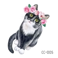 Tatuaje temporal de gatito en acuarela con corona de rosas rosas, variante CC-005 - Gato blanco y negro con corona de rosas (CC-005)