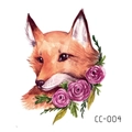Temporary tattoo sticker CC-004 featuring watercolor fox and floral art for kids - Fox And Flowers (CC-004)