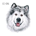 Watercolor dog tattoo sticker CC-016 with realistic Alaskan puppy illustration - Black And White Big Dog (CC-016)