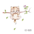Cute cartoon cat and purple butterfly temporary tattoo sticker, model CC-020 - Cat Biting Branch (CC-020)