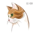 Cartoon orange cat tattoo sticker for children CC-031 with green eyes and white background - Cartoon Cat Head (CC-031)