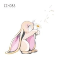Cartoon rabbit tattoo sticker CC-035 featuring a bunny blowing daisy petals in soft beige - Rabbit And Daisy (CC-035)