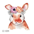 Watercolor rabbit tattoo sticker CC-039 featuring a cute bunny with floral wreath - Orange And White Rabbit With Wreath (CC-039)