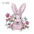 Cartoon pink rabbit and orange floral temporary tattoo sticker style CC-040 for kids - Pink Floral Rabbit (CC-040)