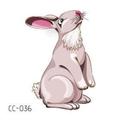 Cartoon rabbit tattoo sticker CC-036 for kids with cute grey pink bunny design - Grey-Pink Rabbit Looking Up (CC-036)