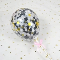 5-inch clear cake topper balloon with black, white and gold confetti and pink bow - Round / Black Sequin