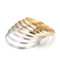 Set of 7 titanium steel round bangles in gold, rose gold and silver finishes - V-Shape Carved Three-Color Set (KB129801-LO)