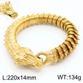 Goldenes Drachenschuppen-Armband für Herren mit doppeltem Drachenkopfverschluss 220 mm - Gold (KB170162-KJX)