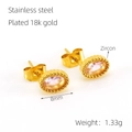 Elegante Ohrstecker aus 18K vergoldetem Edelstahl mit ovalem rosa Zirkon und Perlenrand - 18K Gold / Rosa Zirkonia