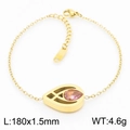 Bracciale a catena dorata con ciondolo a goccia in vetro rosa e chiusura a moschettone - Bracciale Oro