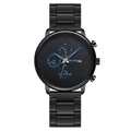 Modische Herren-Quarzuhr in Schwarz mit Edelstahlarmband und Chronograph auf weißem Grund - Schwarzes Armband Blaue Nadel