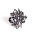 Vintage gun-metal hollow flower hair claw with white crystals and large gray pear stone - Lotus / Gun Black Grey