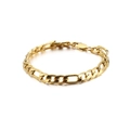 Golden Figaro chain bracelet with textured links and lobster clasp on white background - Gold (KB129865-Z)