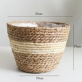 Handwoven two-tone round straw basket with plastic liner, size 25x19cm - Beige Large Conical