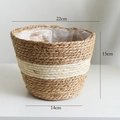 Handgeweven plantenmand van zeegras in natuur en wit, afmeting 22x15x14cm - Middel Beige Toelopend