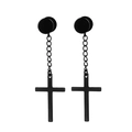 Orecchini a croce neri opachi con catena e perno rotondo per un look unisex moderno - Pezzo Singolo / Nero