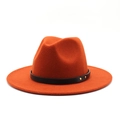 Detail of orange wool fedora featuring a black leather band and gold metal studs - M (56-58cm) / Rust red