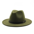Close-up of olive green wool fedora hat featuring black leather band and gold studs - M (56-58cm) / Army Green