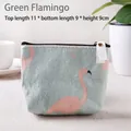 Mini mint green canvas coin purse with pink flamingo pattern and size 11x9cm - Green Flamingo