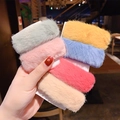 Set of colorful plush faux fur hair clips in pastel mint, pink, and blue for women - Mink Fur Square Mixed Colors
