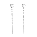 Elegant s925 silver heart tassel threader earrings with a polished minimalist finish - Heart Style