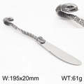 Vintage snake-shaped dinner knife in stainless steel with carved handle and serrated blade - Dinner Knife (KTA054-KJX)