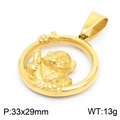 Golden panda with bamboo pendant, round openwork circle charm, 33x29mm, 13g weight - Gold Color Without Chain