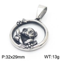 Silver panda bamboo pendant in circular frame, 32x29mm stainless steel jewelry - Steel Color Without Chain