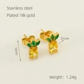 18k gold plated stainless steel pineapple stud earrings with yellow and green zircons - 18K Gold / Gold