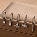 G23 titanium hoop earrings with zircon pendants in five distinct geometric styles - Marquise Style (1#) / Silver