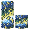 Multifunctional seamless neck gaiter with blue, yellow and green abstract silhouette pattern - Blue Green Abstract Figure