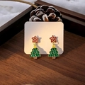 Macro detail of Christmas tree and red star snowflake earrings with enamel finish - E5947-11 Red Star Snowflake Tree