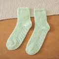 Thick light green coral fleece socks with anti-slip silicone dots for winter warmth - One Size / Autumn Green