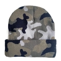 Detail of camouflage knit beanie featuring thick texture and black grey olive pattern - Camouflage - Grey