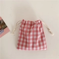 Red and white gingham cotton drawstring storage pouch with double knots for gift packaging - 14x16cm / Pink Plaid Small