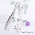 Silver metal feather bookmark with purple gypsophila dried flower glass pendant - Purple Gypsophila