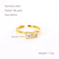 Verstellbarer 18K vergoldeter Edelstahlring mit Schleife aus Herz-Zirkonia-Steinen - Weißer Zirkonia