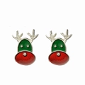 Christmas reindeer stud earrings with red and green enamel on a silver-tone metal base - A138-42 Reindeer