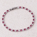 Silver tennis bracelet with alternating red and white cubic zirconia stones set in metal - Rose Red Bracelet-Platinum