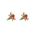 Elegant gold insect stud earrings featuring vibrant red, orange, and green gemstones - Bee Design (CE00121CX)