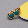 Adjustable gold open ring with dual lake blue drip oil hearts in minimalist style - Adjustable Open / Green