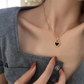 X69 Large Heart Black And White Reversible Necklace - Gold