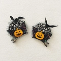 Details von Halloween-Haarspangen mit glitzernden Kürbisgesichtern und Fledermausmotiven - Kürbis-Stil Haarklammern Set