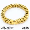 Men's thick golden dragon bone chain bracelet with 10mm width and polished finish - 10mm Width (KB167191-KFC)